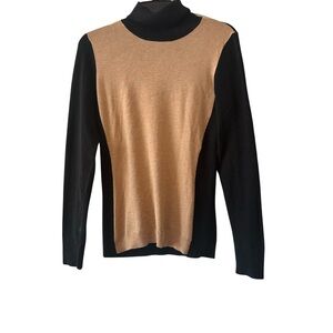 The Limited Soft Rayon Blend Black/Tan Colorblock Turtleneck Pullover Sweater